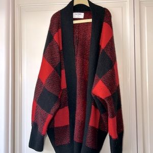 OLD NAVY red and black plaid sweater/cardigan